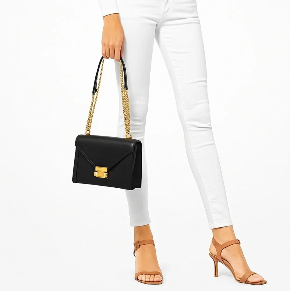 Michael Kors Whitney Black Calf Leather Shoulder Bag OS